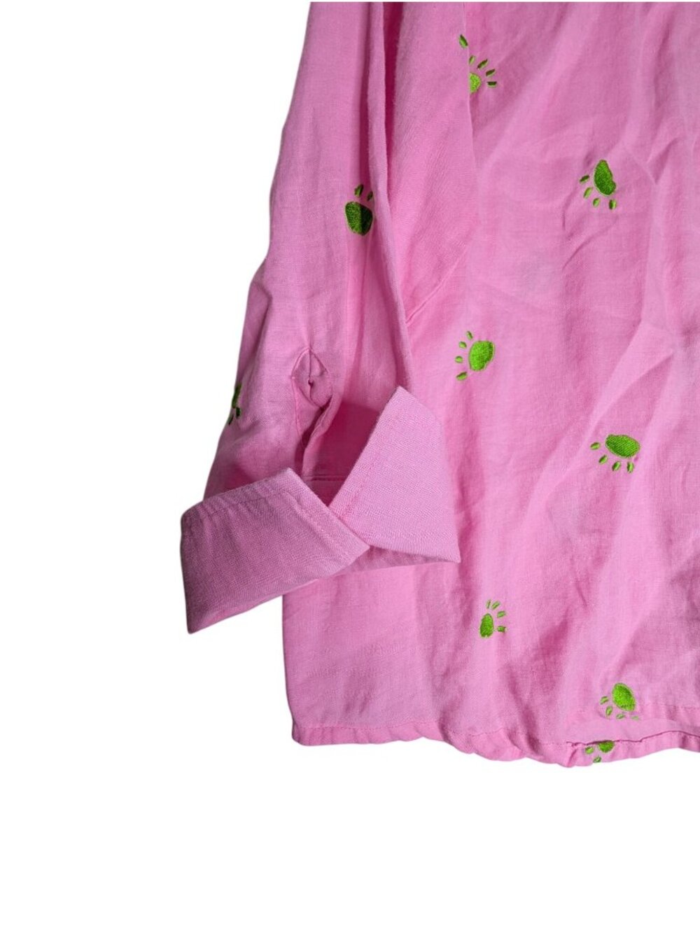 Casey Coleman Womens Pink Linen Paw Print Embroidered Button-Down Shirt Size L - Picture 8 of 11